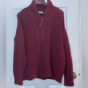 L.L.Bean Women's Signature Cotton Fisherman Quarter-Zip Sweater Maroon Size XL